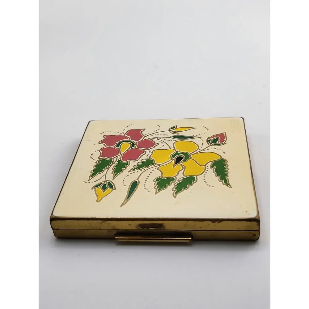 Vintage Shields Inc Floral Enamel Powder Compact Mirror Case